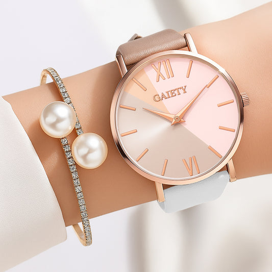 Blush Pearl - Horloge & Parel Armband Set