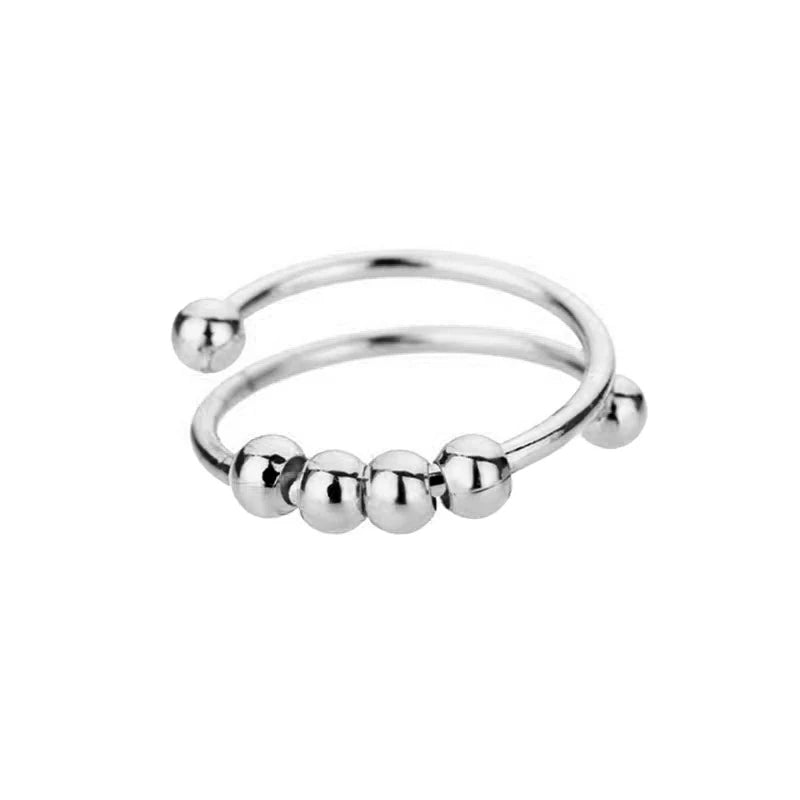 Golden Orbit – Adjustable Bead Ring Silver