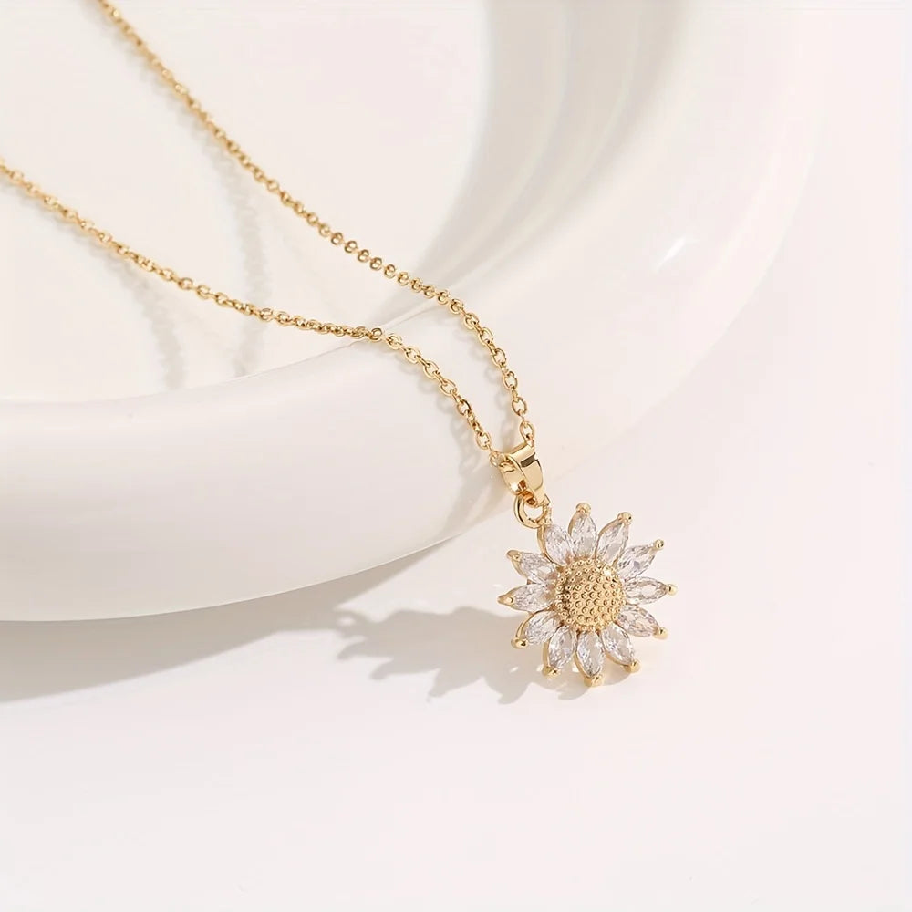 Golden Sunflower Pendant – Dainty Gift for Her