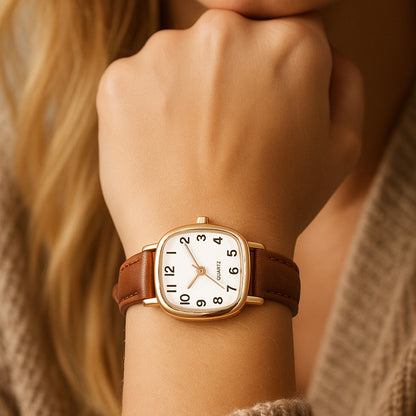 Aurora Femme™ Leren Dameshorloge – Klassiek Minimalistisch